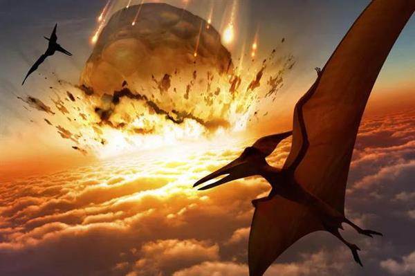 65亿年前一颗小行星撞击地球,导致恐龙物种灭绝消失.